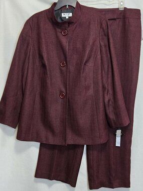 NYP Burgundy/Black Herringbone Jacket & Pant Suit Set